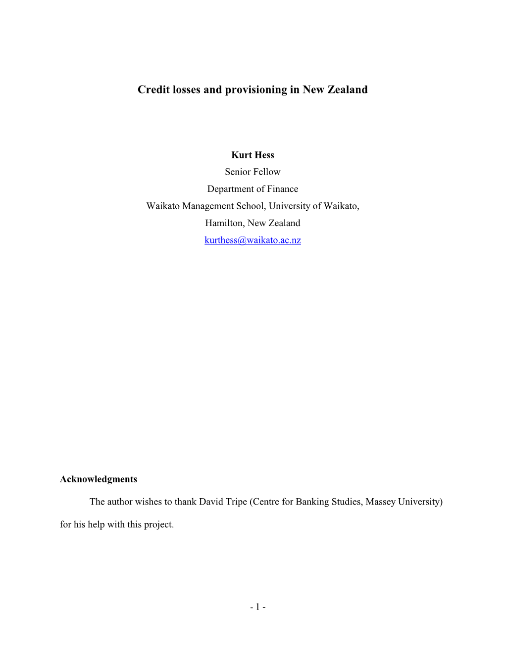 Credit Losses and Provisioning in New Zealand