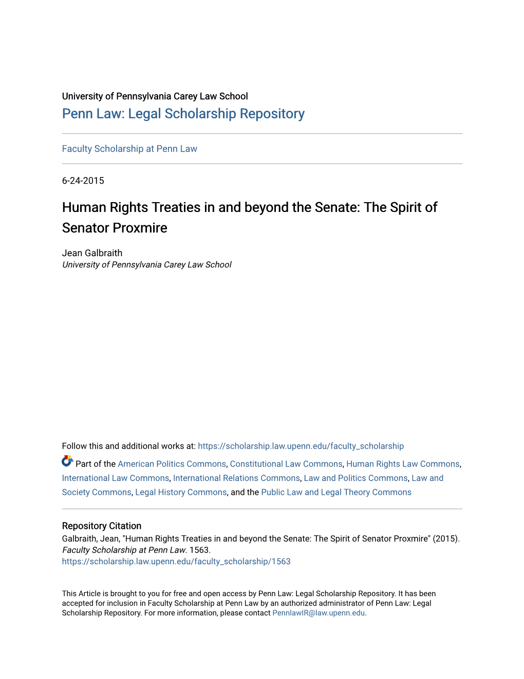Human Rights Treaties in and Beyond the Senate: the Spirit of Senator Proxmire