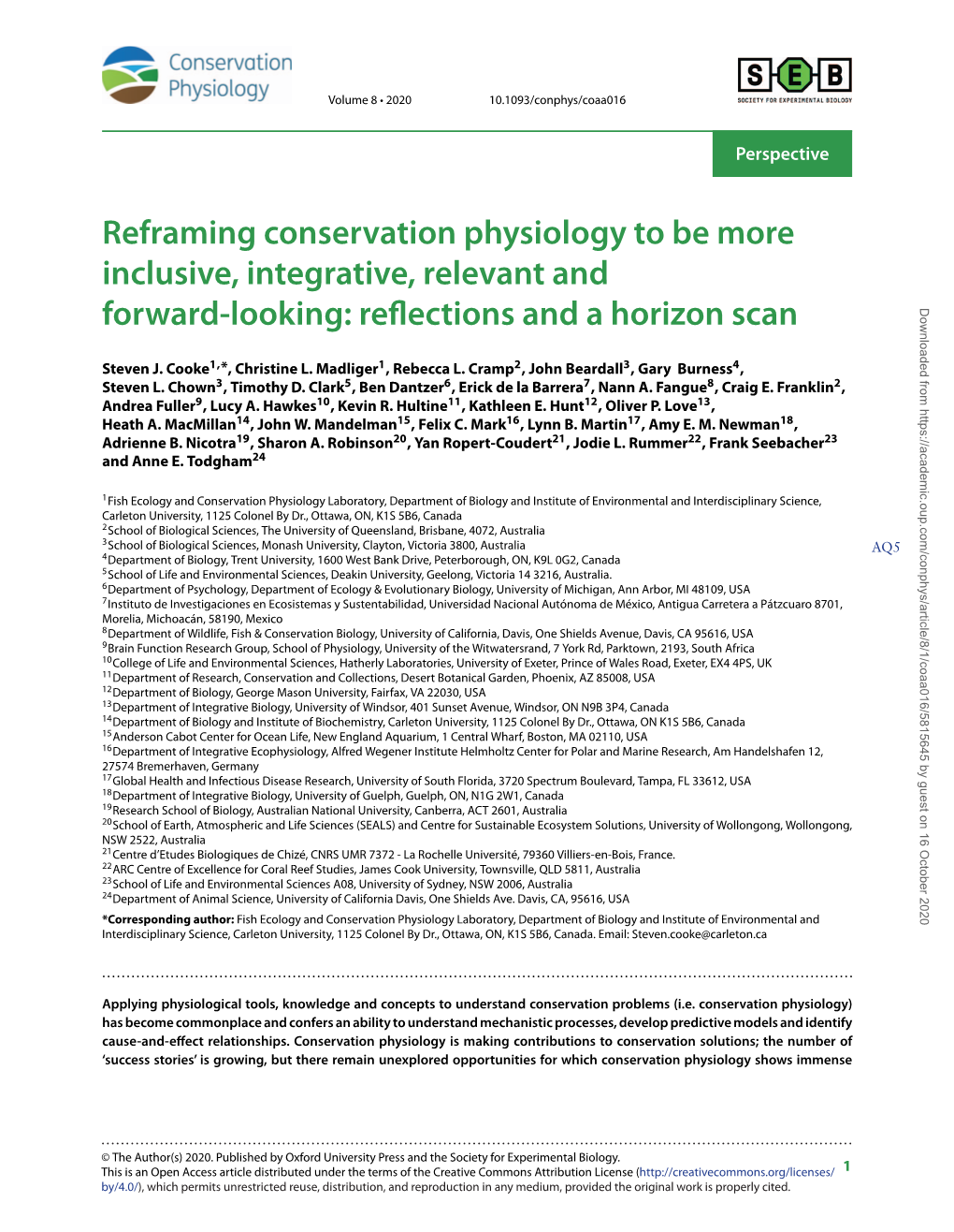 Reframing Conservation Physiology to Be More Inclusive