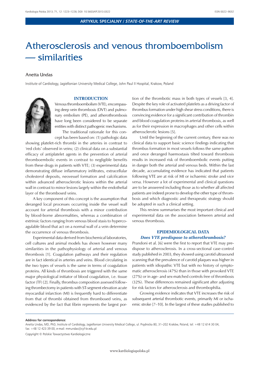 Atherosclerosis and Venous Thromboembolism — Similarities