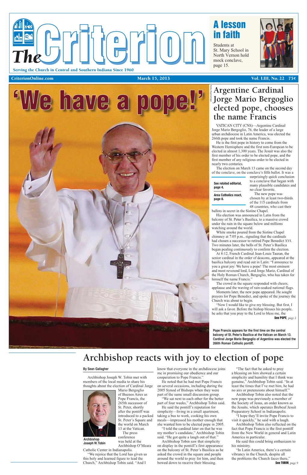 Archbishop Reacts with Joy to Election of Pope