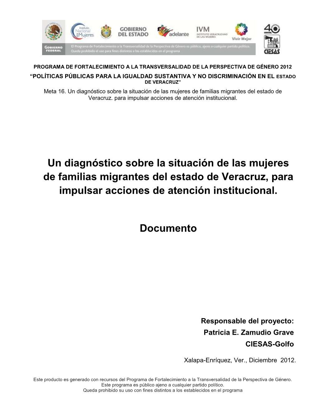 Un Diagnóstico Sobre La Situación De Las Mujeres De Familias Migrantes Del Estado De Veracruz, Para Impulsar Acciones De Atención Institucional