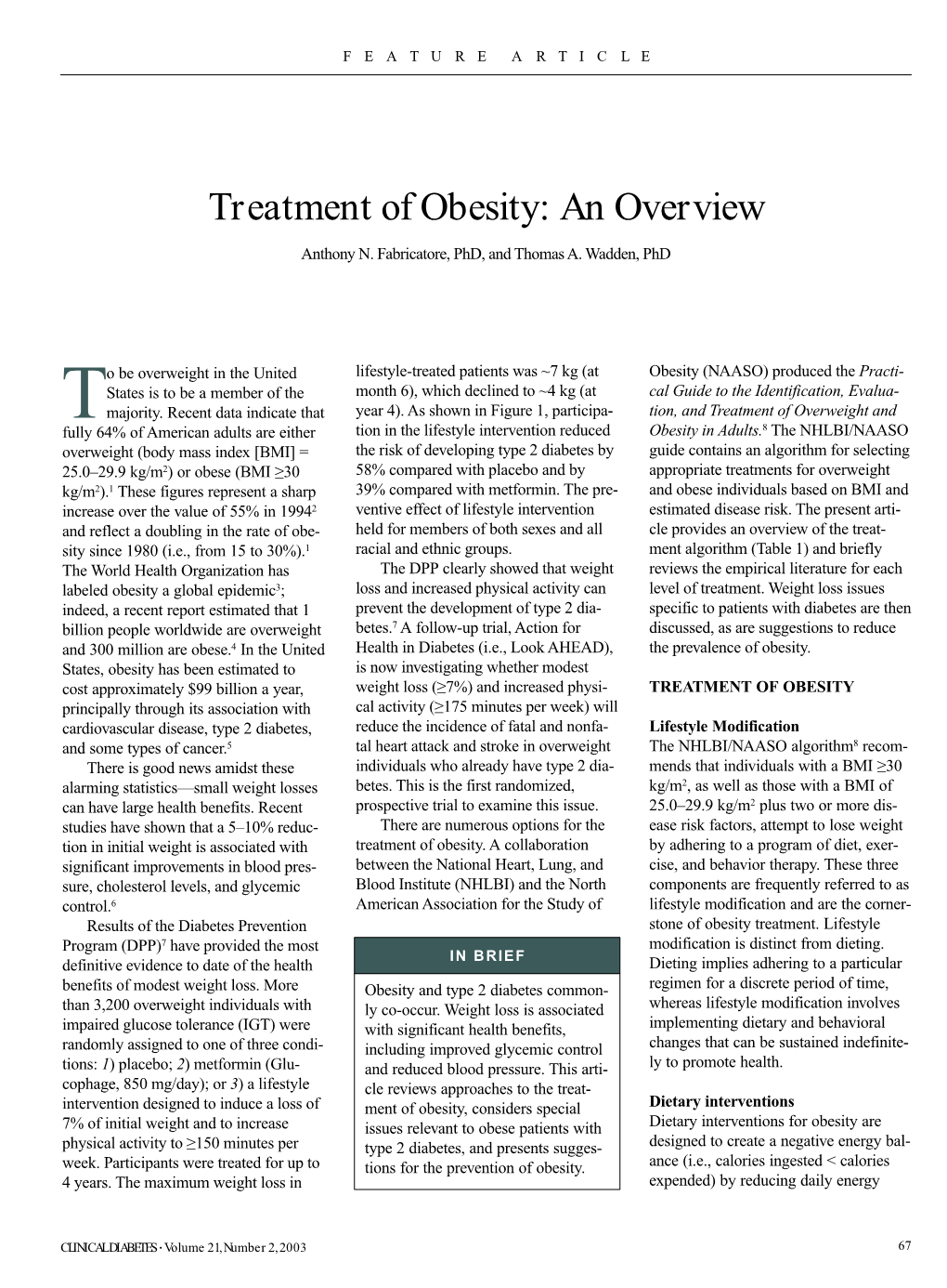 Treatment of Obesity: an Overview