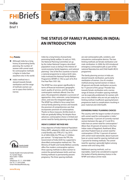 The Status of Family Planning in India: an Introduction