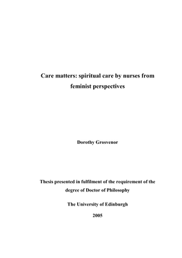 Spiritual Care by Nurses from Feminist Perspectives
