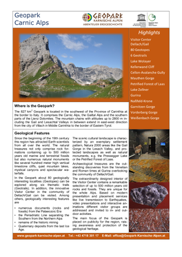 Infosheet Geoparks Österreich Karnische Alpen Finale Version Engl