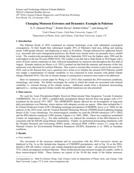 Changing Monsoon Extremes and Dynamics: Example in Pakistan S.-Y