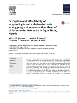 Perception and Affordability of Long-Lasting Insecticide-Treated Nets 523