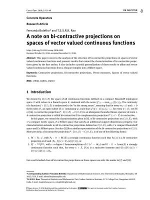 A Note on Bi-Contractive Projections on Spaces of Vector Valued Continuous