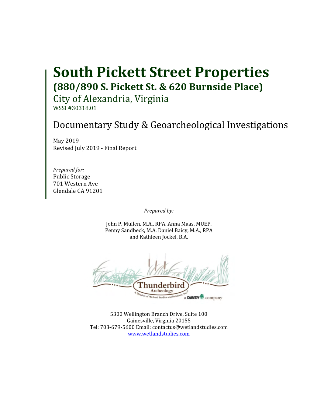 Site Report: South Pickett Street Properties