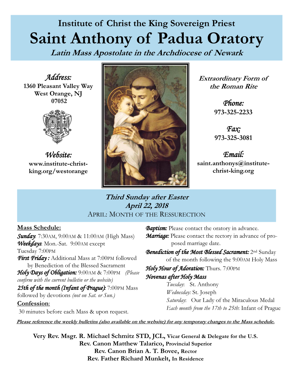 Saint Anthony of Padua Oratory Latin Mass Apostolate in the Archdiocese of Newark