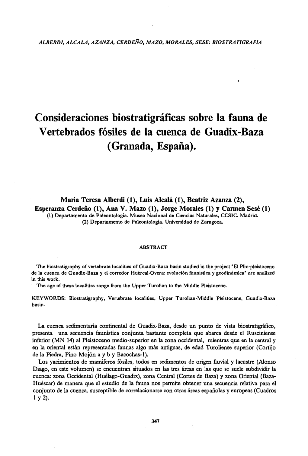 Alberdi Et Al 1989 Bioestratigrafia Vertebrados Fosiles Guadix Baza