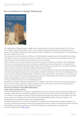 Reviving Palmyra in Multiple Dimensions