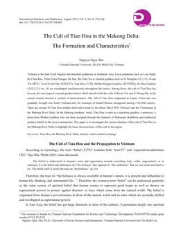 The Cult of Tian Hou in the Mekong Delta: the Formation and Characteristics