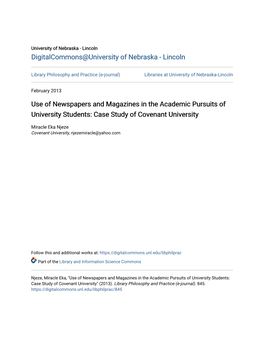 Use of Newspapers and Magazines in the Academic Pursuits of University Students: Case Study of Covenant University