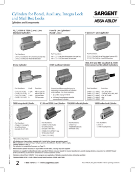 Cylinders for Bored, Auxiliary, Integra Lock and Mail Box Locks Cylinders and Components