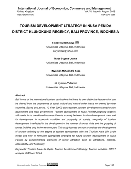 Tourism Development Strategy in Nusa Penida District Klungkung Regency, Bali Province, Indonesia