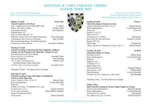 Gonville & Caius College Chapel Easter Term 2019