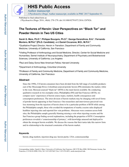 The Textures of Heroin: User Perspectives on “Black Tar” and Powder Heroin in Two US Cities