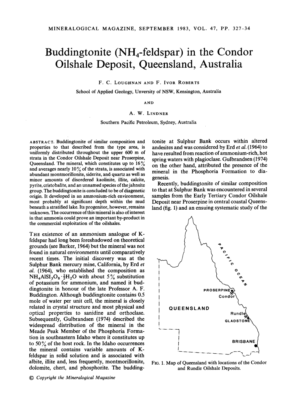 Buddingtonite (NH4-Feldspar) in the Condor Oilshale Deposit, Queensland, Australia