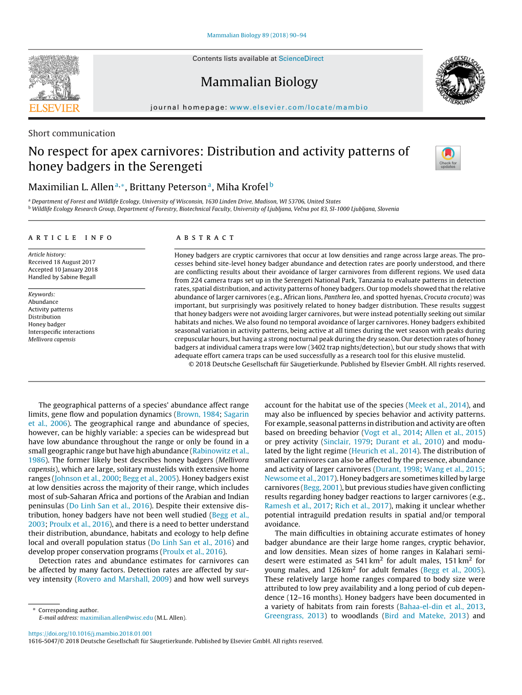 Distribution and Activity Patterns Of