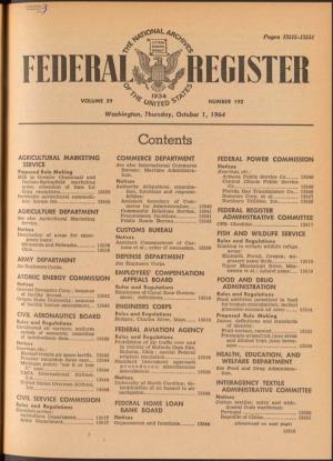 FEDERAL REGISTER V , '9 3 4 ^ VOLUME 29 5 ^Af/TEO ^ NUMBER 192 Washington, Thursday, October J, 1964
