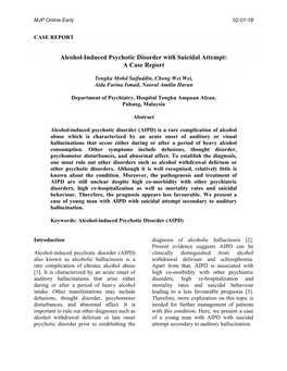 Alcohol-Induced Psychotic Disorder with Suicidal Attempt: a Case Report
