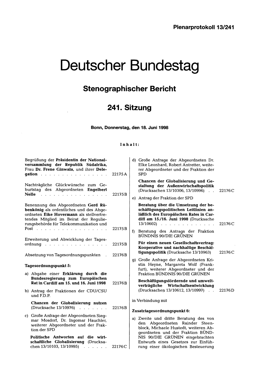 Stenographischer Bericht 241. Sitzung