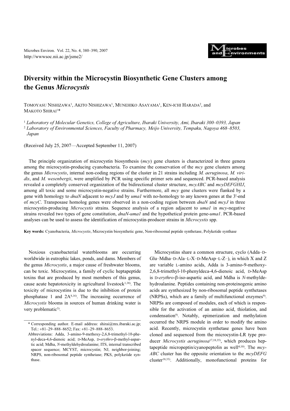 Diversity Within the Microcystin Biosynthetic Gene Clusters Among the Genus Microcystis