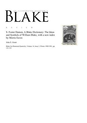 S. Foster Damon, a Blake Dictionary: the Ideas and Symbols of William Blake, with a New Index by Morris Eaves