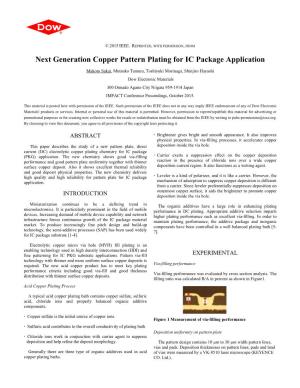Next Generation Copper Pattern Plating for IC Package Application