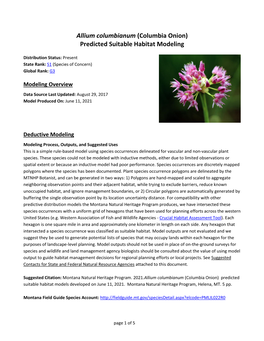 Allium Columbianum (Columbia Onion) Predicted Suitable Habitat Modeling