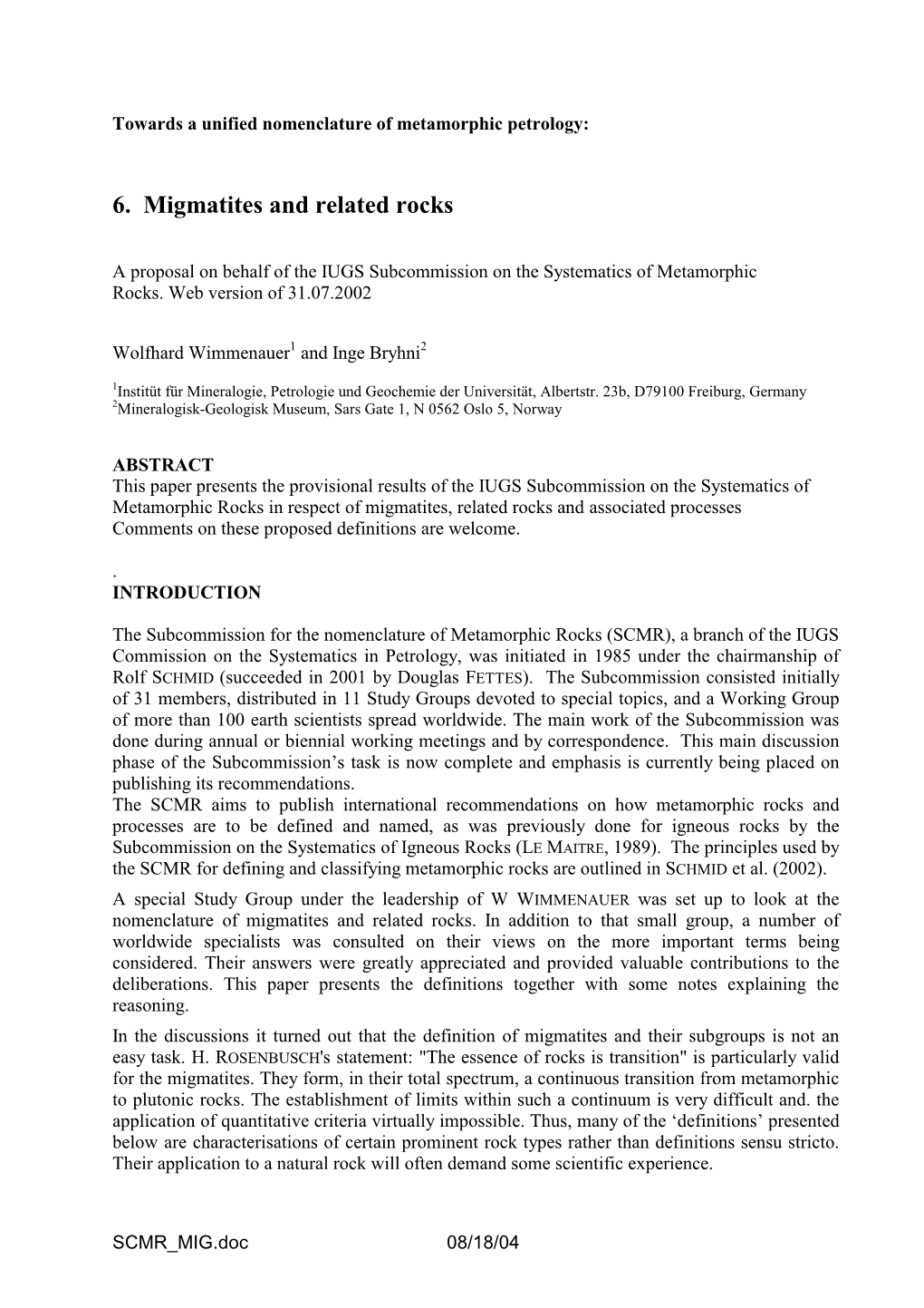 6. Migmatites and Related Rocks