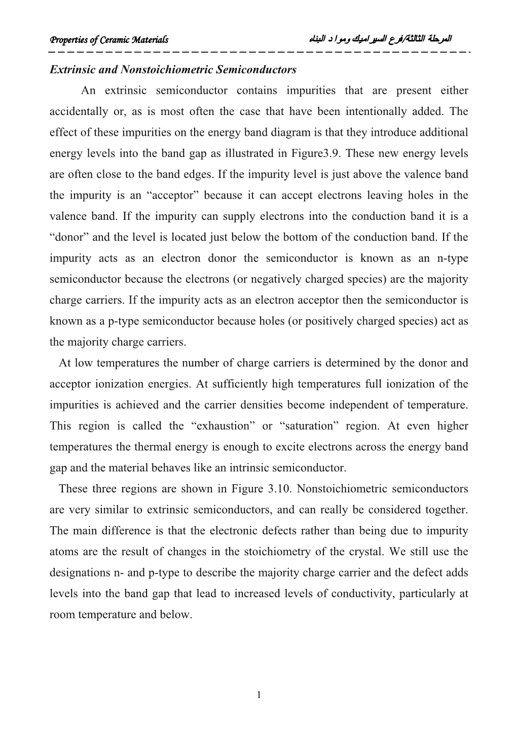 Extrinsic and Nonstoichiometric Semiconductors an Extrinsic