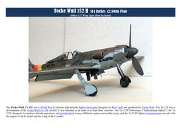 Focke Wulf 152 H 114 Inches (2.89M) Plan (Other 42” Wing Span Plan Included)