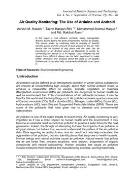 Air Quality Monitoring: the Use of Arduino and Android