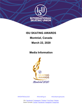ISU SKATING AWARDS Montréal, Canada March 22, 2020