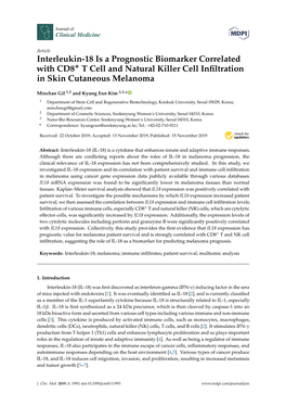Interleukin-18 Is a Prognostic Biomarker Correlated with CD8+ T Cell and Natural Killer Cell Inﬁltration in Skin Cutaneous Melanoma