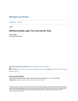 Difference Made Legal: the Court and Dr. King