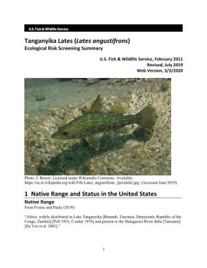 Tanganyika Lates (Lates Angustifrons) Ecological Risk Screening Summary