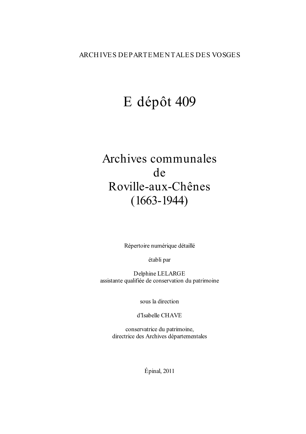 E Dépôt 409 Archives Communales De Roville-Aux-Chênes