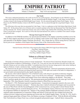 EMPIRE PATRIOT Newsletter of the Empire State Society, Sons of the American Revolution Volume 12 Number 3 Fall 2010