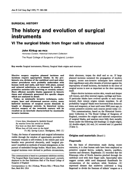 The History and Evolution of Surgical Instruments VI the Surgical Blade: from Finger Nail to Ultrasound