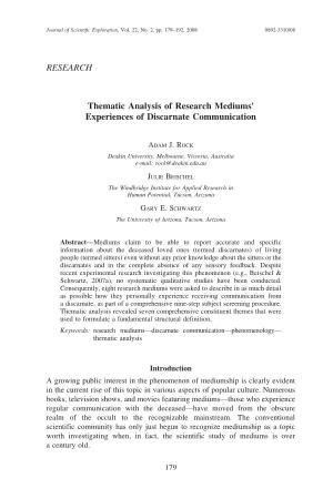 Thematic Analysis of Research Mediums' Experiences of Discarnate Communication