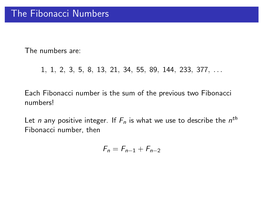 The Fibonacci Numbers