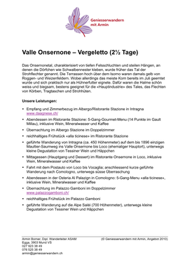 Valle Onsernone – Vergeletto (2! Tage)