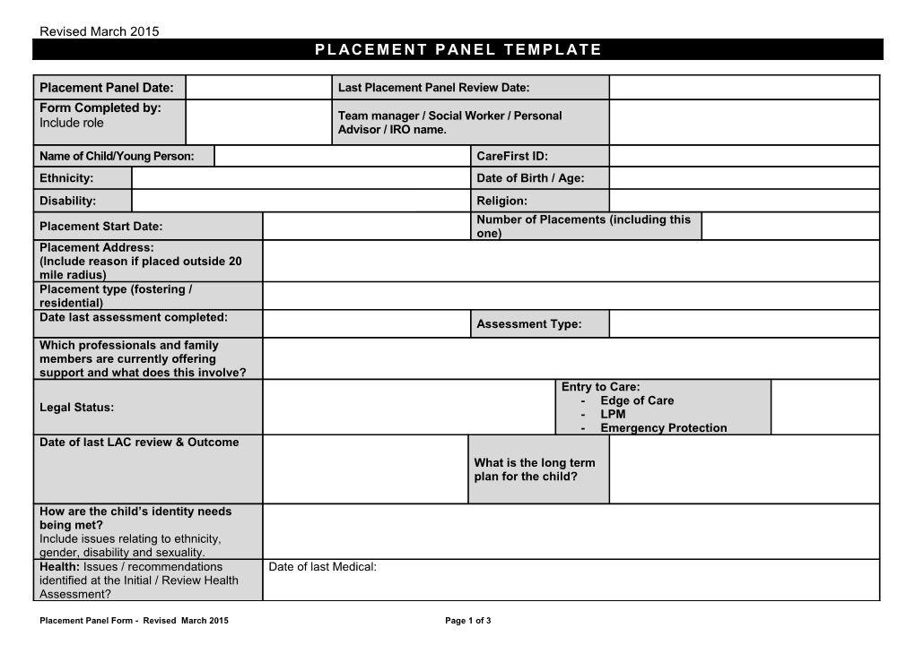 Edge of Care Panel Form