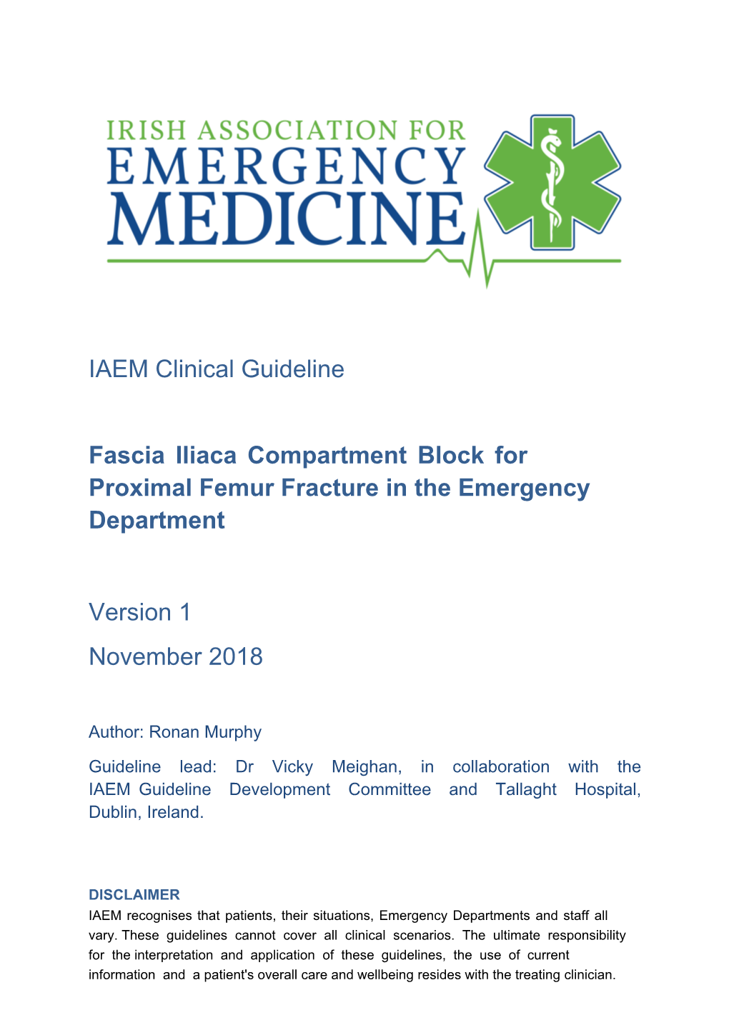 IAEM Clinical Guideline Fascia Iliaca Compartment Block for Proximal