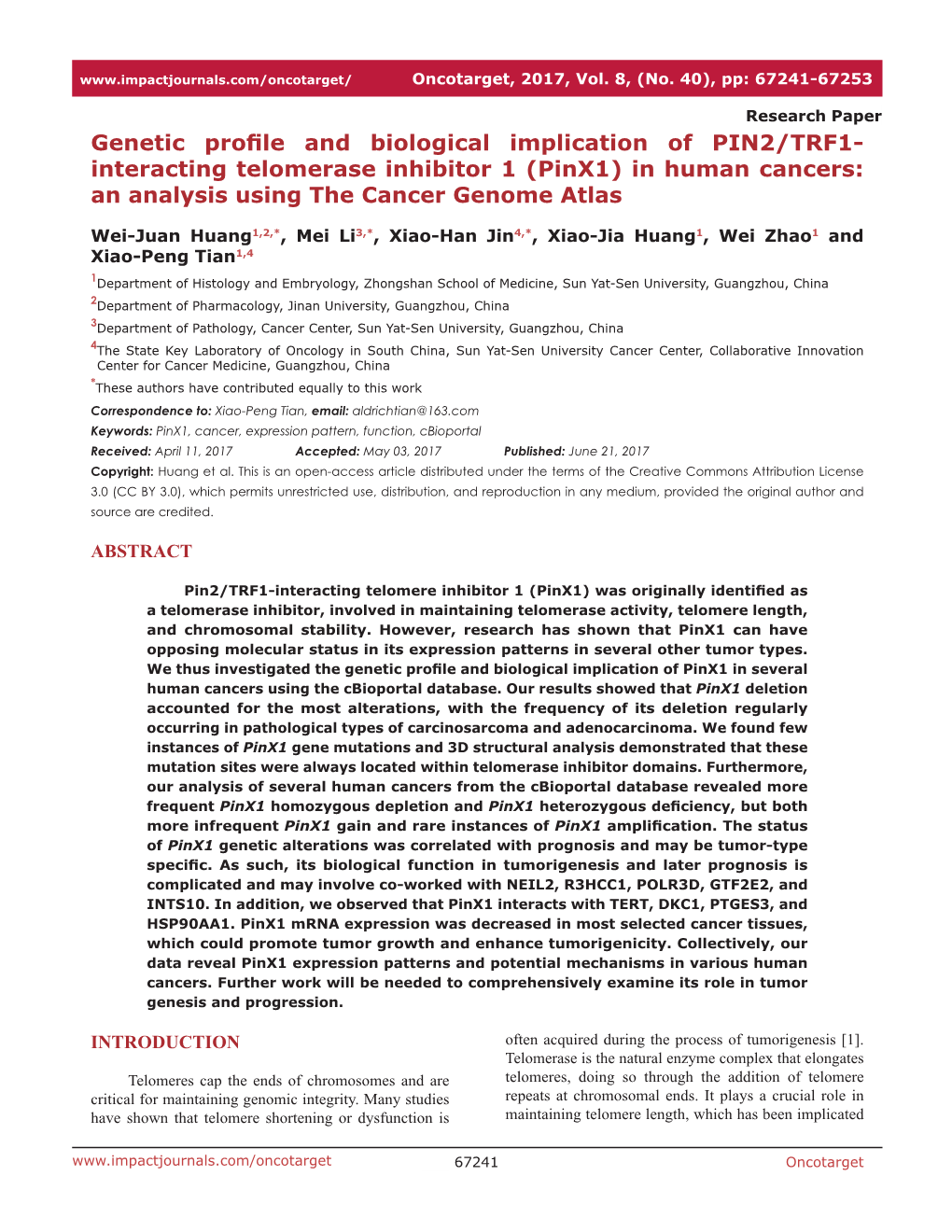 Interacting Telomerase Inhibitor 1 (Pinx1) in Human Cancers: an Analysis Using the Cancer Genome Atlas