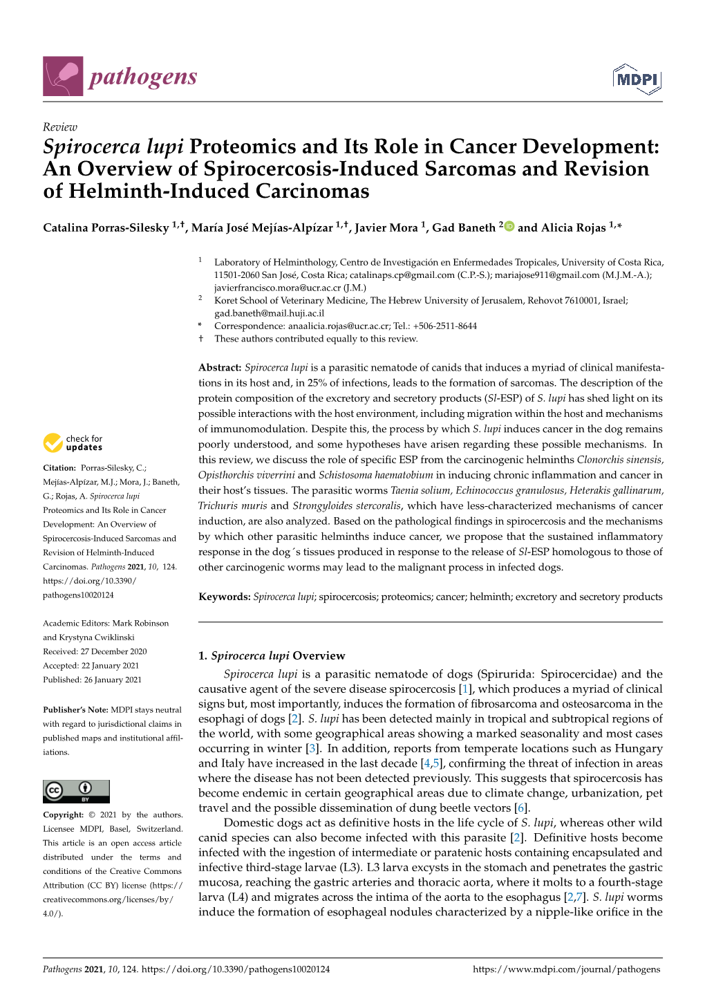 Spirocerca Lupi Proteomics and Its Role in Cancer Development: an Overview of Spirocercosis-Induced Sarcomas and Revision of Helminth-Induced Carcinomas